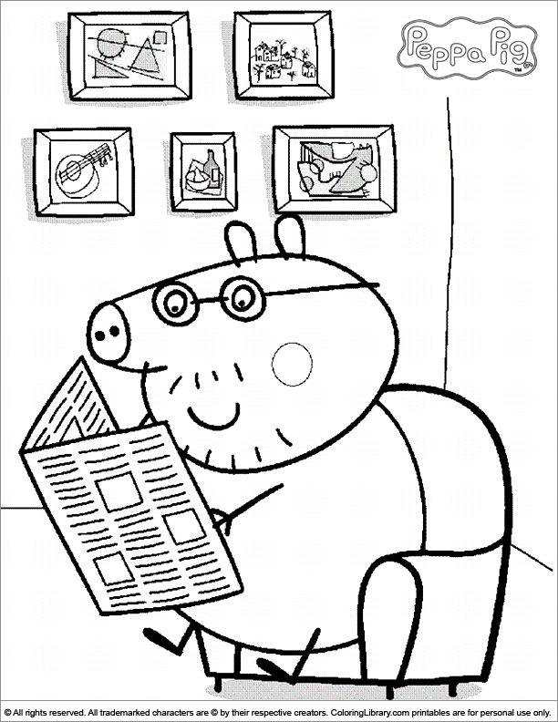 Daddy Pig reading the newspaper - Peppa Pig coloring page