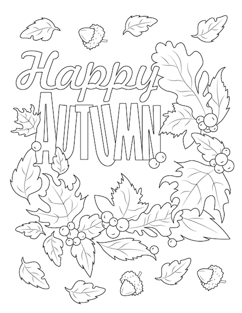 Premium Vector | Happy autumn coloring page