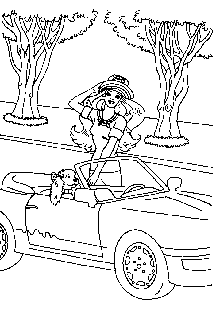 BARBIE COLORING PAGES: BARBIE SPORTS CAR COLORING PAGE WITH DOG | Libri da  colorare, Pagine da colorare per adulti, Barbie