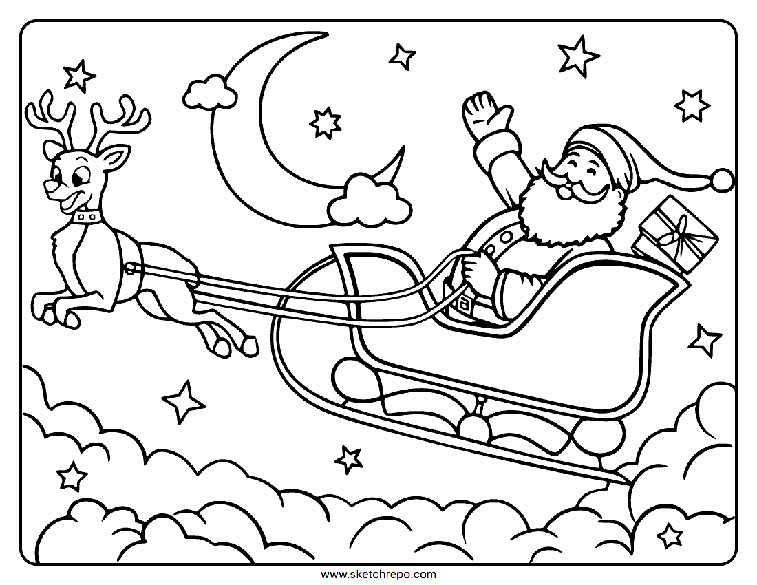 Santa and Reindeer Coloring Pages ...