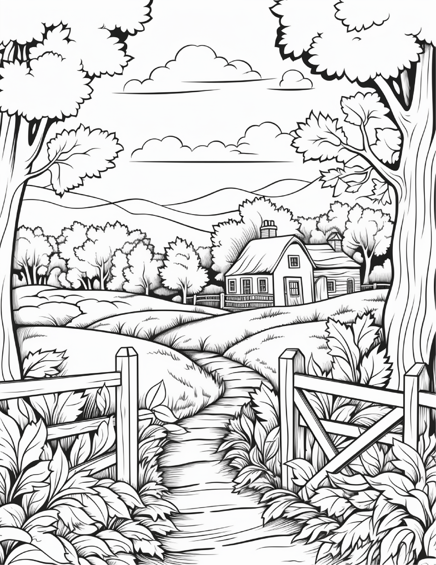 Autumn scenery adult coloring pages ...
