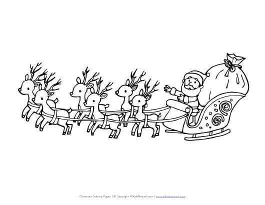 Santa Flying in Sleigh Coloring Page | Christmas pictures to color, Santa  coloring pages, Christmas coloring pages