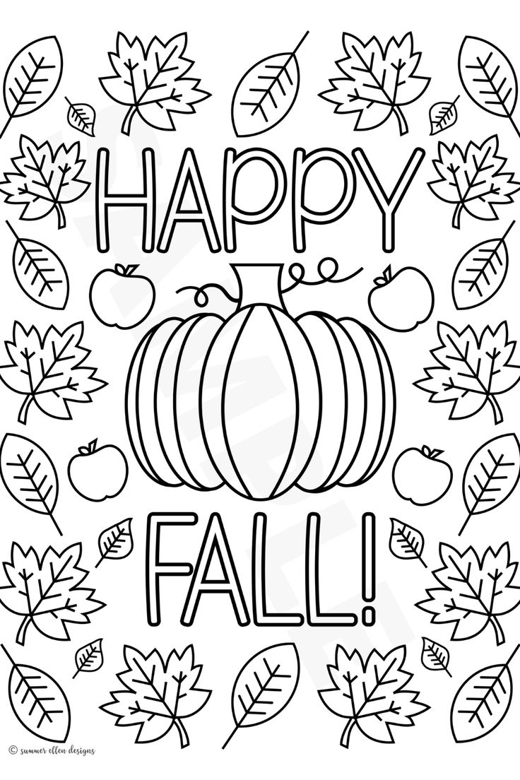 Happy Fall Coloring Page Adult Coloring ...